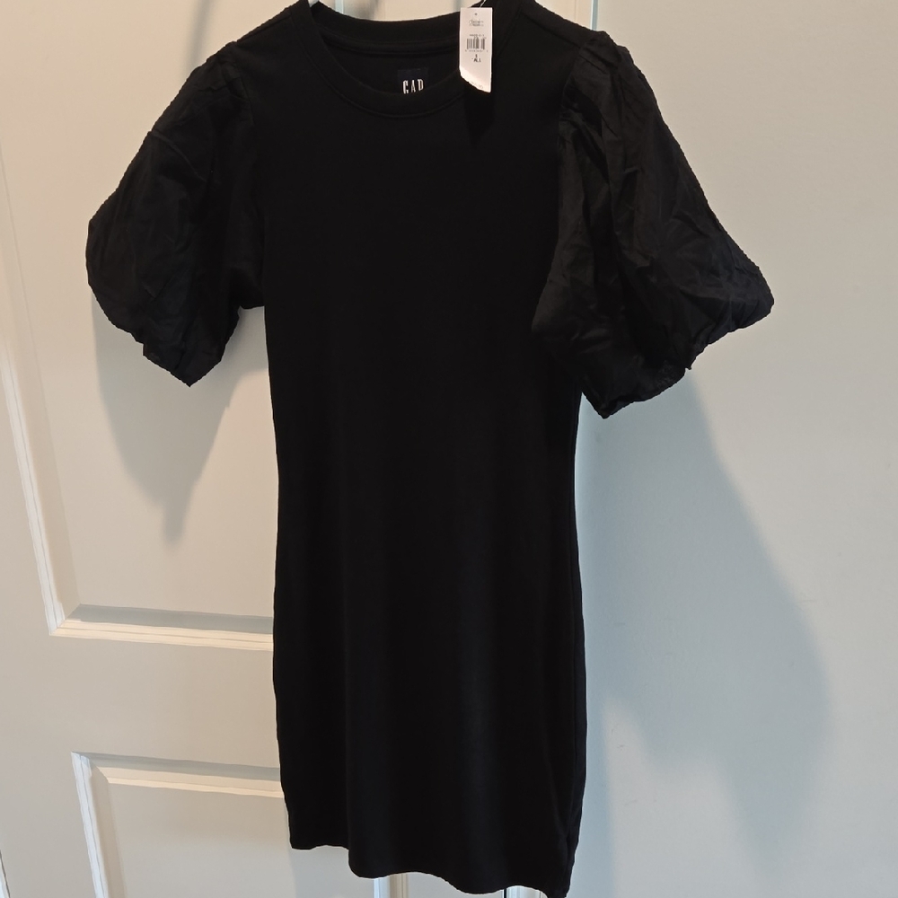 GAP Black Puff Sleeve Mixed Media Mini Dress Small Tall